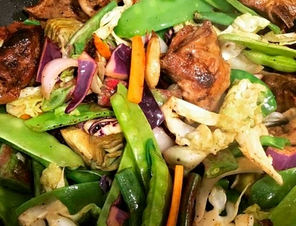 Wok de cordero con verduras